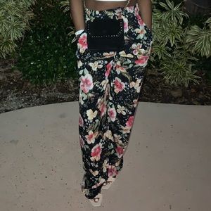 Floral flowy long black pants.